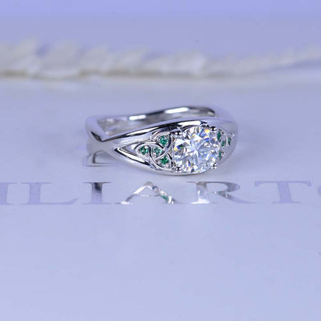 Moissanite Celtic Engagement Ring 14K White Gold