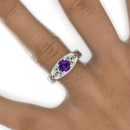 Fairy Tail Natural Amethyst Celtic Engagement Ring 14K White Gold