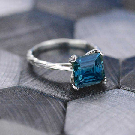 3 Carat Princess Cut Teal Sapphire 14K White Gold Engagement Ring