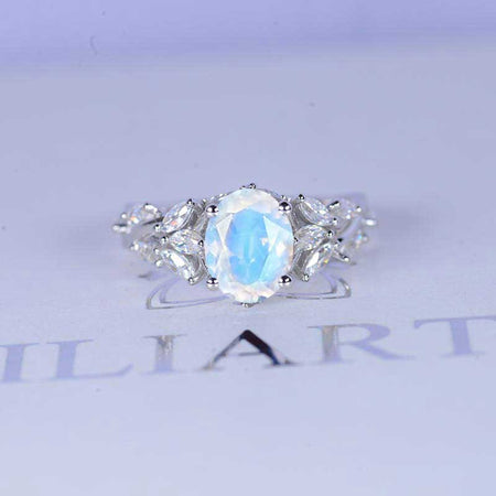 Celtic 2 Carat Oval Genuine moonstone 14K White Gold  Engagement Ring