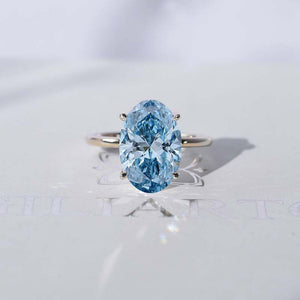 5 Carat Oval Lab-Grown Fancy Vivid Blue Diamond Ring, Hidden Halo Gold Engagement Ring