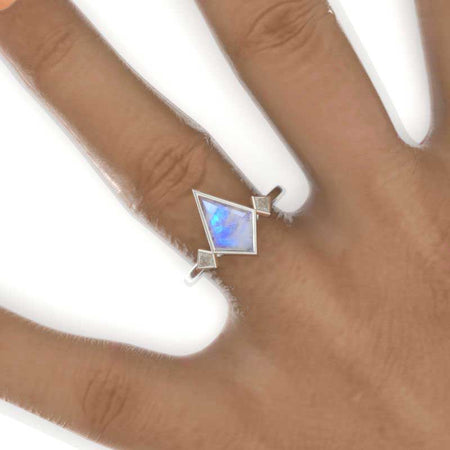 2.5 Carat Fancy Kite Shield Natural Moonstone Engagement Ring. 2.5CT Non Traditional Moissanite Ring