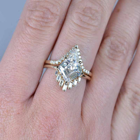 Fancy 4 Carat Kite Moissanite Halo Unique Engagement Ring, Eternity Ring Set