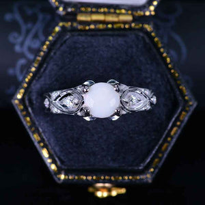 1.0 Carat Genuine Natural White Opal Engagement Ring 14K White Gold