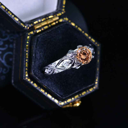 ''Queen of the North'' Brown Sapphire  Engagement Ring 14K White Gold