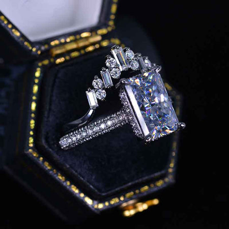 4ct Emerald Cut Dark Gray-Blue Moissanite Black Gold Engagement Ring