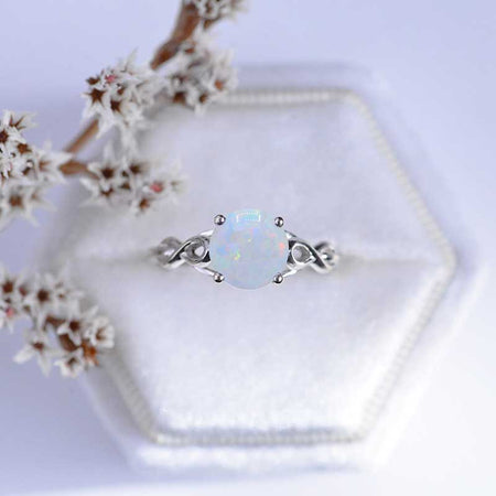 3 Carat Genuine White Opal Stone 14K White Gold Ring