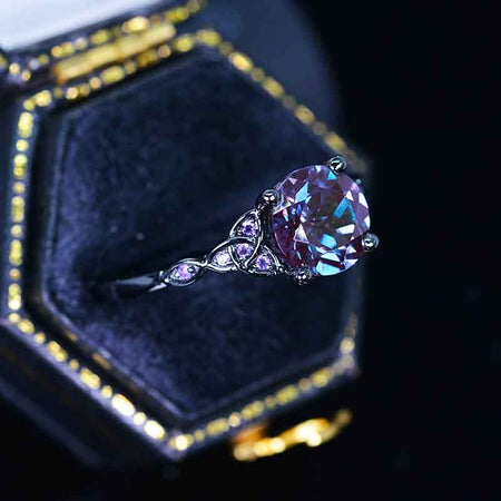 2 Carat Alexandrite Celtic Engagement Black Gold Ring