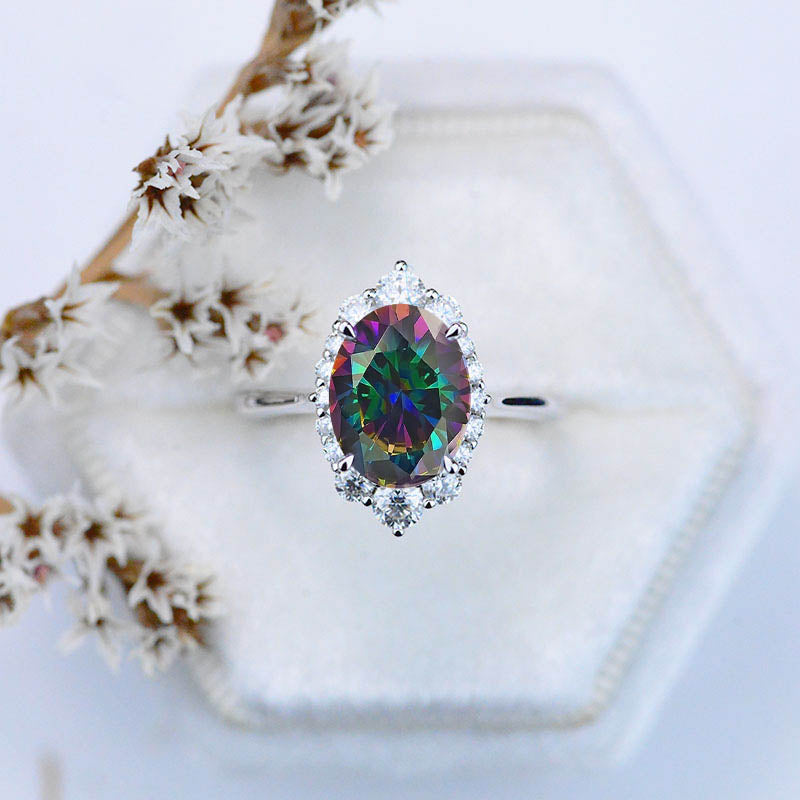 Estate 14K White Gold popular Trillion Mystic Topaz Engagement Ring