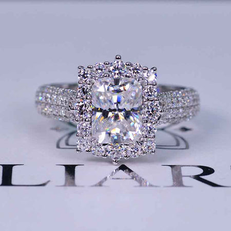 4 Carat Vintage Style 10x8mm Radiant Cut Giliarto Moissanite Diamond White Gold Engagement Ring