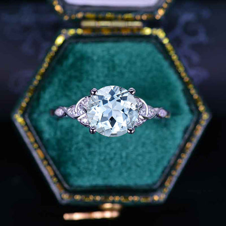 3 Carat Genuine Natural Aquamarine Celtic Engagement Ring 14K White Gold