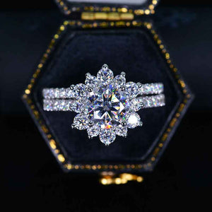 2 Carat Round Moissanite Snowflake Halo Engagement Ring. Victorian 14K White Gold Ring Set