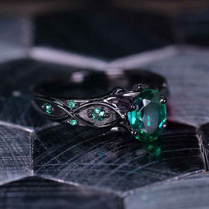 14K Black Gold Oval Emerald Celtic Engagement Ring