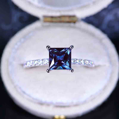 1.5 Carat Princess Cut Alexandrite Engagement Gold Ring