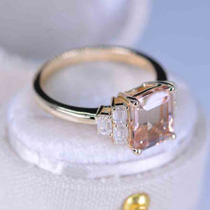 3 Carat Emerald Cut Genuine Peach Morganite Seven-Stone  Engagement Ring