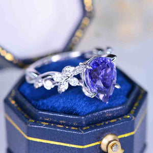 3 Carat Pear Cut Purple Sapphire Floral Gold Floral Engagement Ring