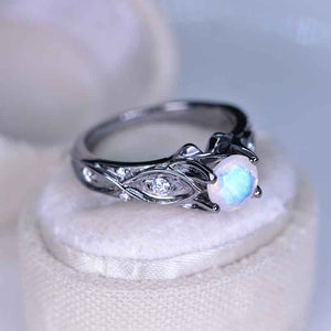 14K Black Gold Natural Moonstone Celtic-Style Engagement Ring