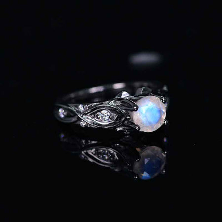 14K Black Gold Natural Moonstone Celtic-Style Engagement Ring