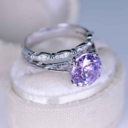 3 Carat Purple Sapphire  Engagement Eternity Gold Ring Set