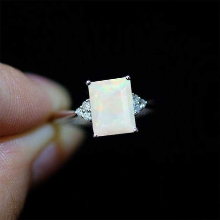 5 Ct Emerald Shape Step Cut White Opal ring, AWhite Opal ring, 5 Carat Natural White Opal Ring, Genuine White Opal Vintage Ring