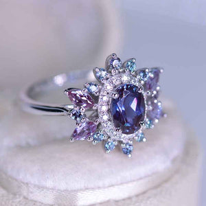 14K White Gold 2 Carat Oval Alexandrite Halo Engagement Ring