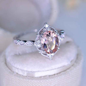 2 Carat Oval Peach Morganite Halo Vintage Engagement Ring