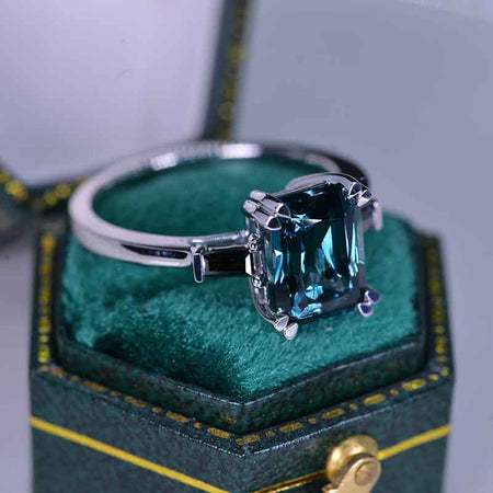 3Ct  Radiant Cut Teal Sapphire Ring, Vintage Teal Sapphire Ring,  Radiant  Cut Vintage Ring