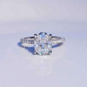 3 Carat Lab Grown Diamond Oval Cut Hidden Halo White Gold Engagement  Ring