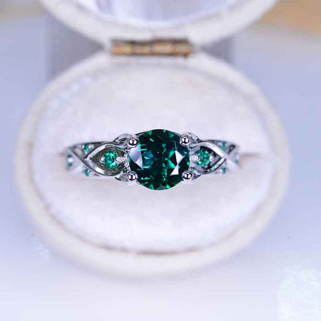 1 Carat 14K White Gold Emerald Celtic Engagement Ring