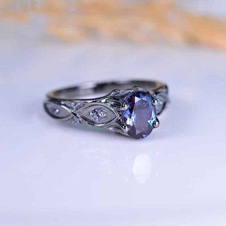 2 Oval Carat 14K Black Gold Alexandrite Celtic Engagement Ring