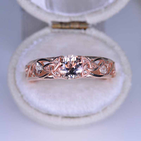 Natural Peach Morgine Celtic Engagement Ring 14K Rose Gold