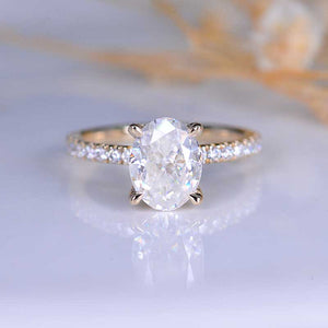 2 Carat Moissanite Oval Ice Crushed Cut Hidden Halo Yellow Gold Engagement  Ring