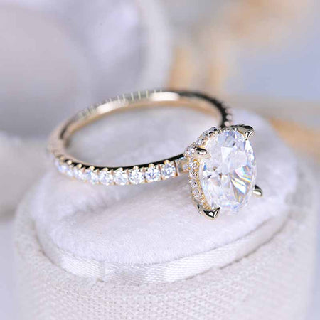 2 Carat Moissanite Diamond Oval Cut Hidden Halo Rose Gold Engagement  Ring