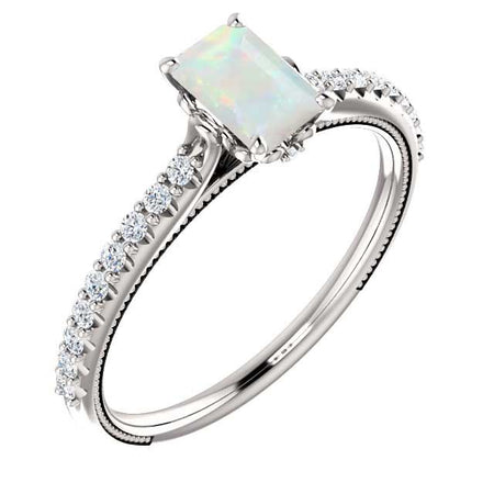 10K Gold 6x4 mm EmeraldWhite Opal Engagement Ring