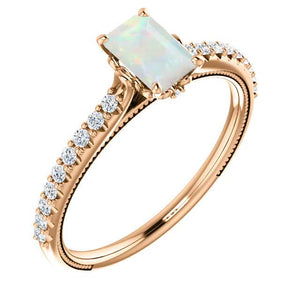 10K Gold 6x4 mm EmeraldWhite Opal Engagement Ring