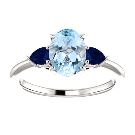 14K Gold Oval Genuine Natural Aquamarine Sapphire Engagement Ring