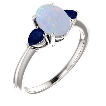 14K Gold Oval White Opal Engagement Ring