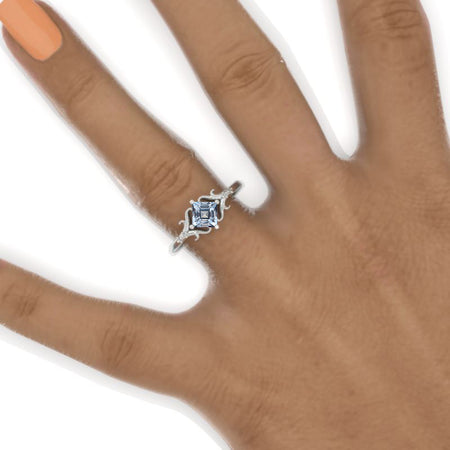 1 Carat Princess Cut Genuine Natural Aquamarine 14K White Gold Ring Classic Customized Design Your Own Ring