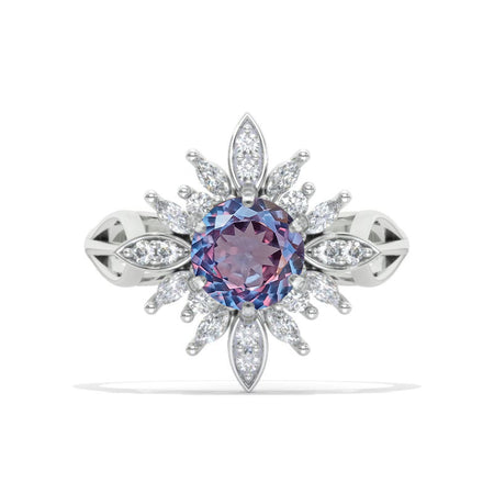 2 Carat Round Portuguese Cut Alexandrite Halo Engagement Ring