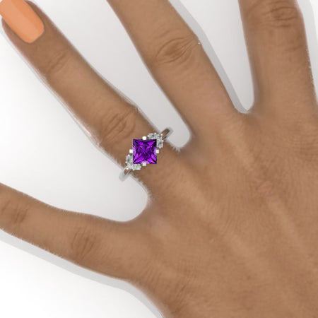 2 Carat Princess Cut Natural Amethyst White Gold Halo Engagement Ring