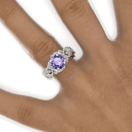 2 Carat Purple Sapphire Ornamental Floral White Gold Engagement Ring