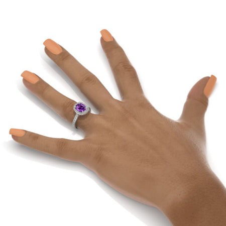 2.5Ct Cushion Natural Amethyst 14K White Engagement Ring, Cushion Halo Engagement Ring