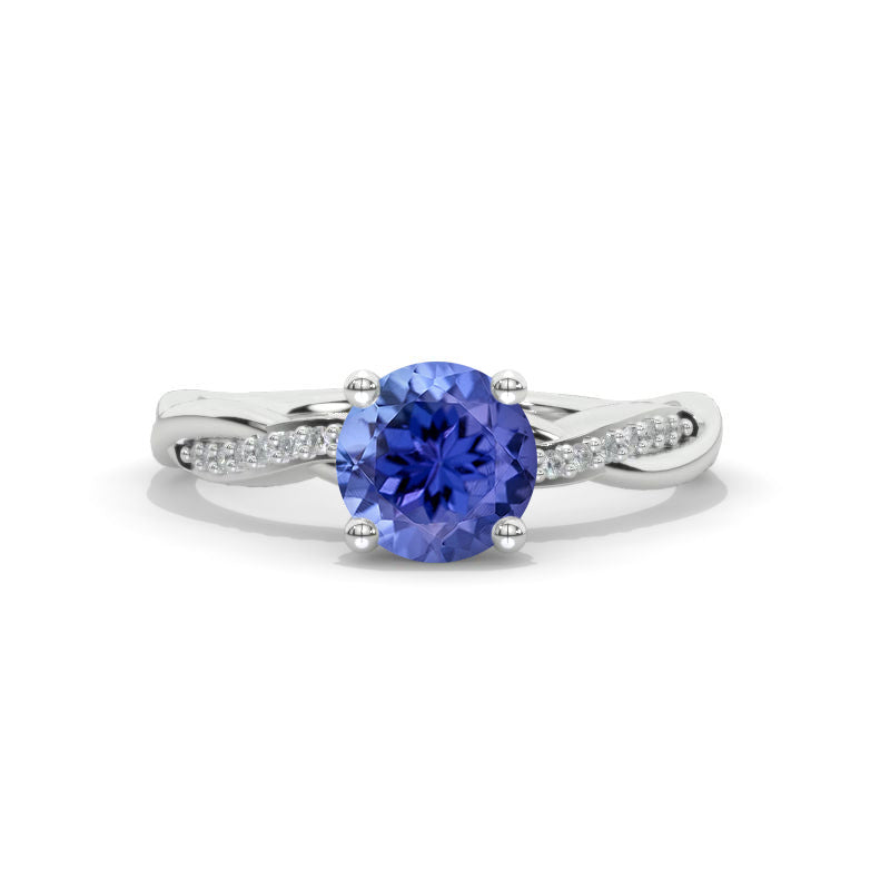 14K fashion Gold Skinny Twist Tanzanite Stone Ring