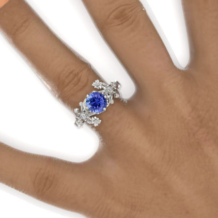 7mm Round Natural Genuine Tanzanite Floral Victorian Style  Engagement Ring