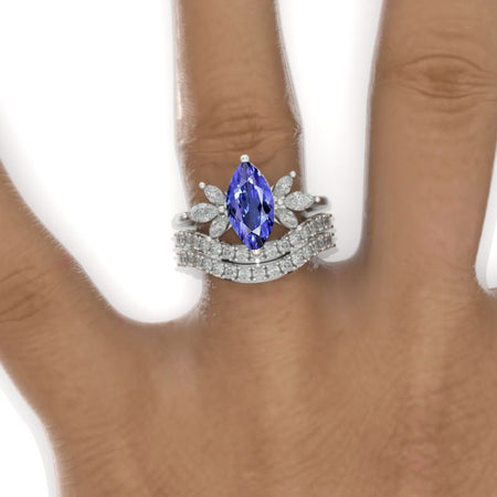 2Ct Marquise Cut Natural Genuine Tanzanite Vintage Engagement Ring, Marquise  Engagement Ring, Marquise Side Accents Stones 14K White Gold Ring Set