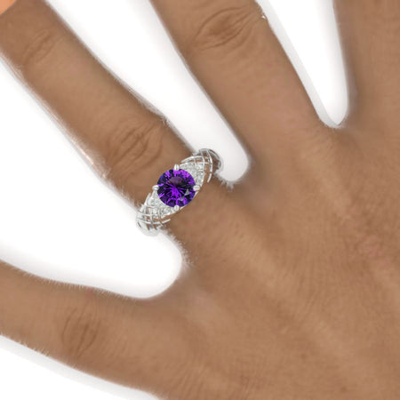 Round Celtic Natural Amethyst Floral Shank Gold Engagement Ring