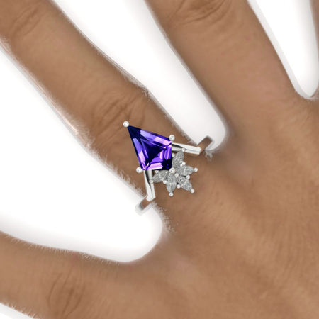 2.5 Carat Kite Natural Amethyst Engagement Ring. 2.5CT Fancy Shape Natural Amethyst Ring