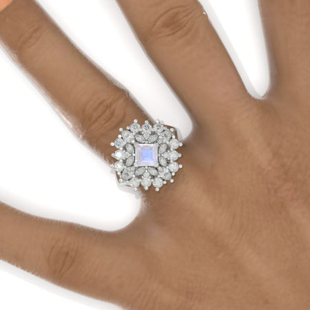 3 CTW Genuine Natural Moonstone Cluster Halo Engagement Ring Vintage Anniversary Gold Ring