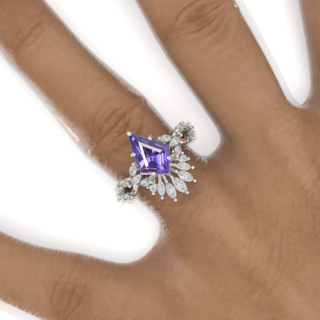 2.5 Carat Kite Purple Sapphire Halo 14K White Gold Engagement Ring