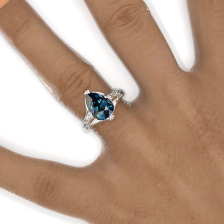 3 Carat Pear Teal Sapphire Floral Engagement Ring